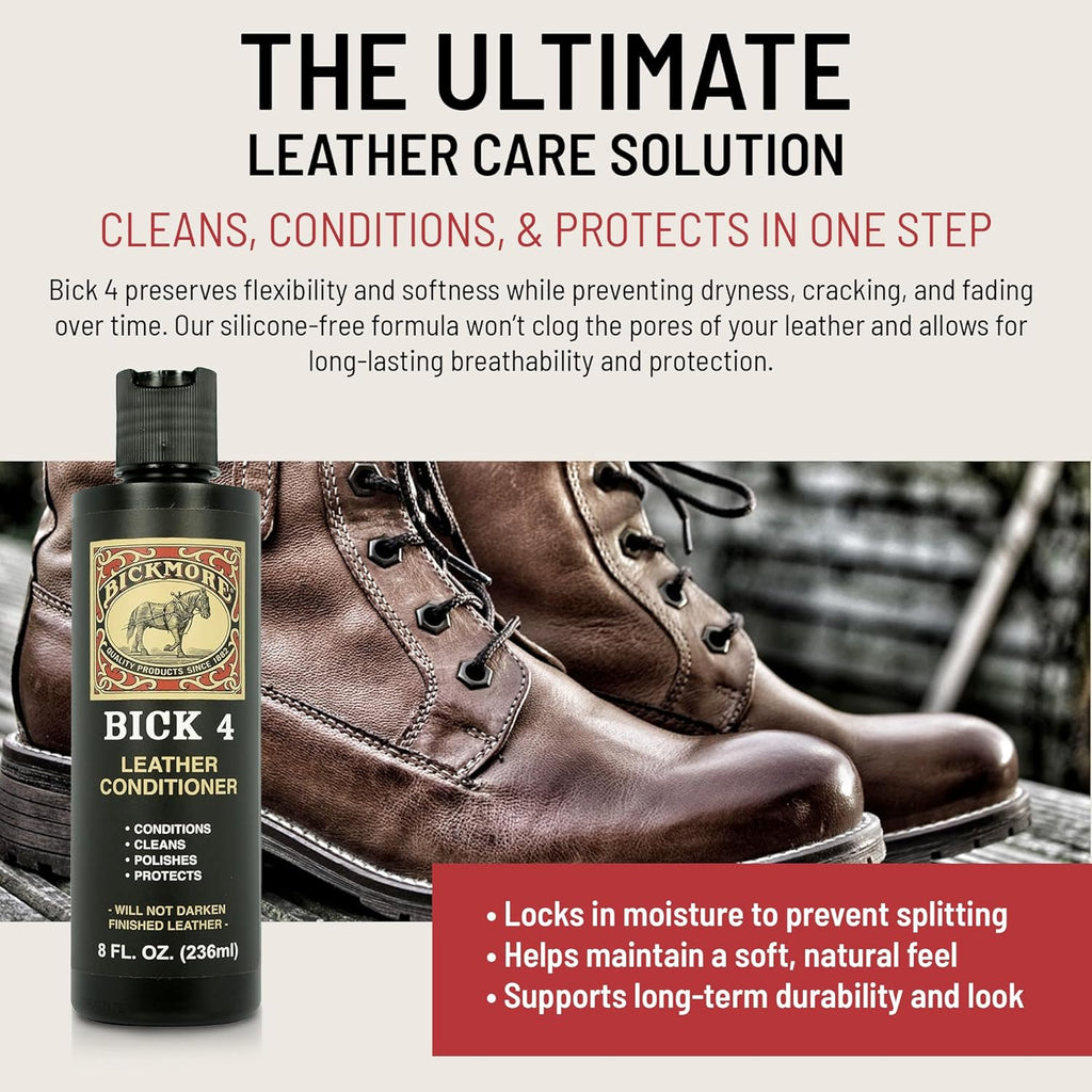 Bick 4 Leather Conditioner 8 Oz - Best since 1882 - Cleaner & Conditioner - Restore Polish & Protect All Smooth Finished Leathers